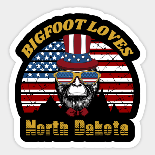 Bigfoot loves America and North Dakota Sticker